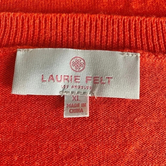 LAURIE FELT | “As Is” Cashmere Blend Daisy Print V-Neck Orange Sweater Size XL - Picture 8 of 9